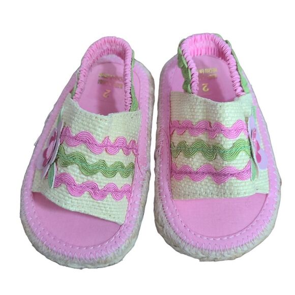Baby Sandals Jute Floral Rick-Rack Fabric sz NB - 2 - Picture 7 of 13
